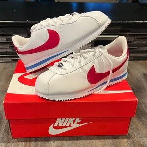 Nike White and Red Cortez Sneakers